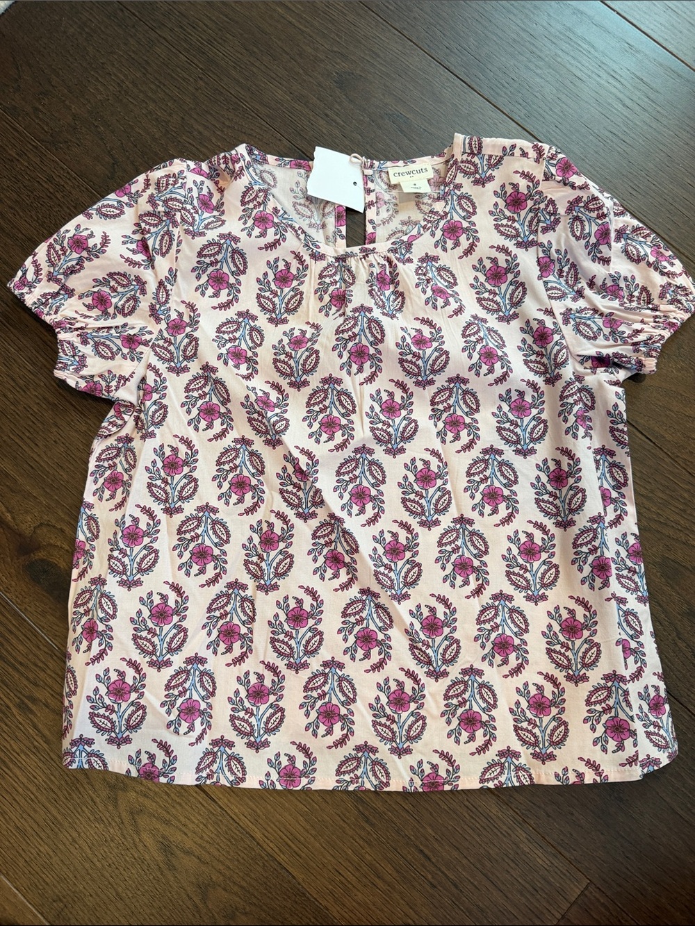 Crewcuts Girls Pink Floral Puff-Sleeve Top Size 8 NWT - C36-038